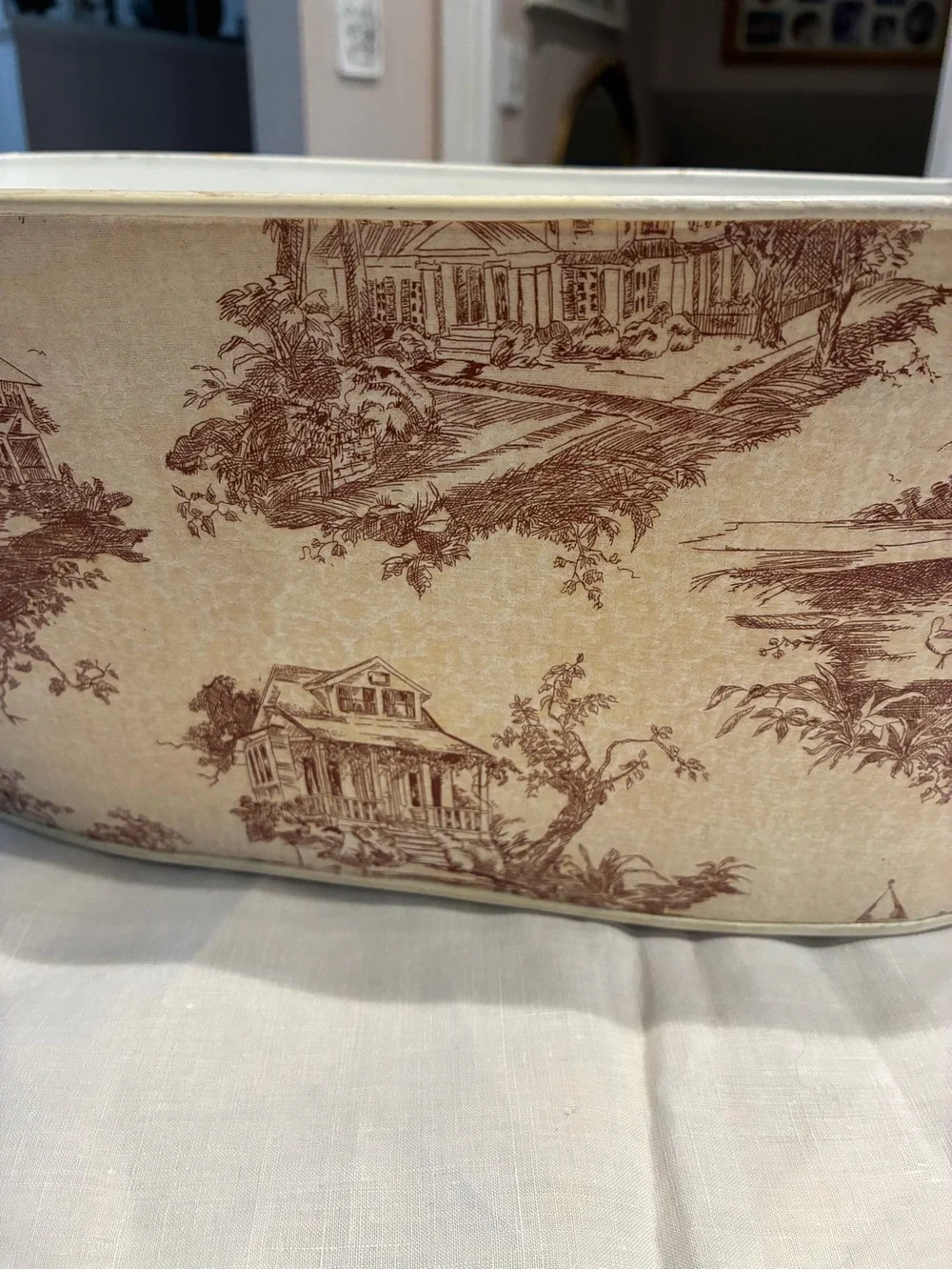 French country style toile metal tub, cachepot, planter, or ice bucket